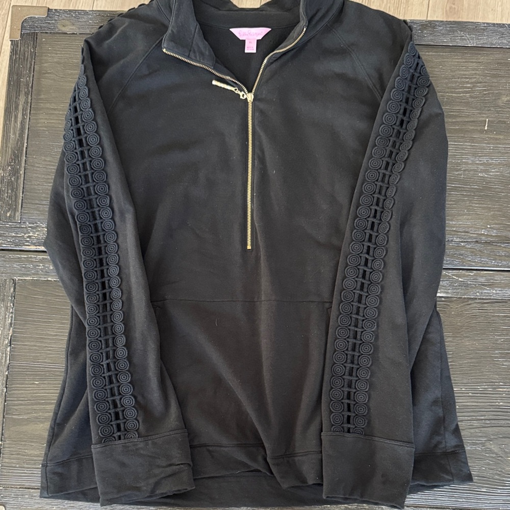 Lilly Pulitzer Black Half-Zip Pullover with Decorative Sleeve Trim size XL